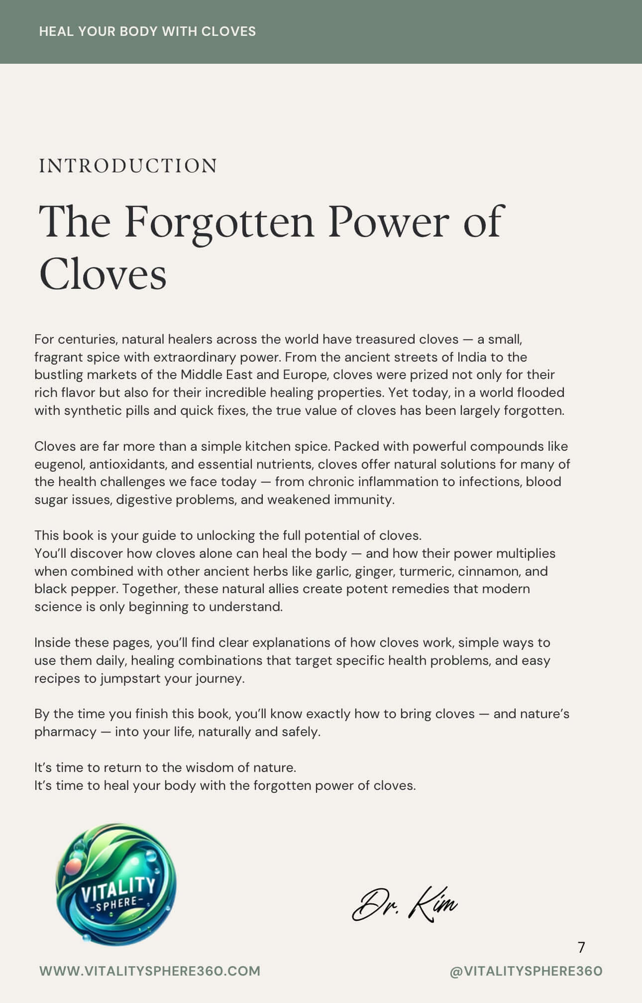Introduction page of Heal Your Body with Cloves eBook – overview of herbal remedy benefits