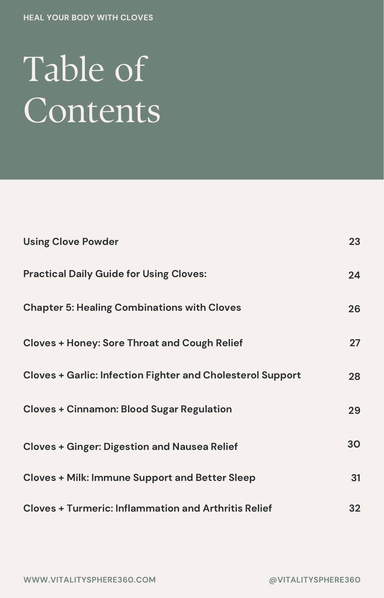 Chapters list in Heal Your Body with Cloves – remedies and tea recipes
