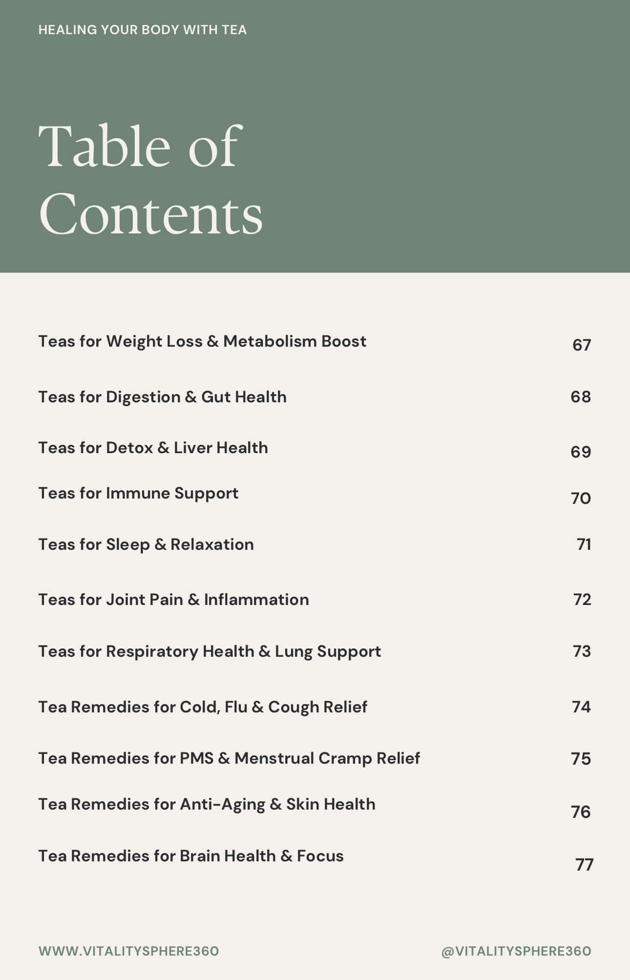 Natural health book – contents on herbal tea benefits