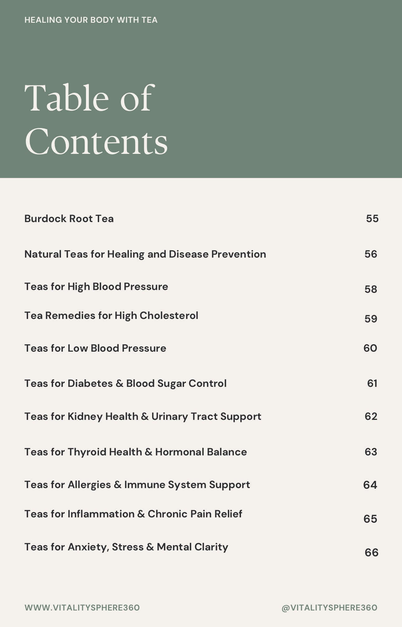 Natural health book – contents on herbal tea benefits