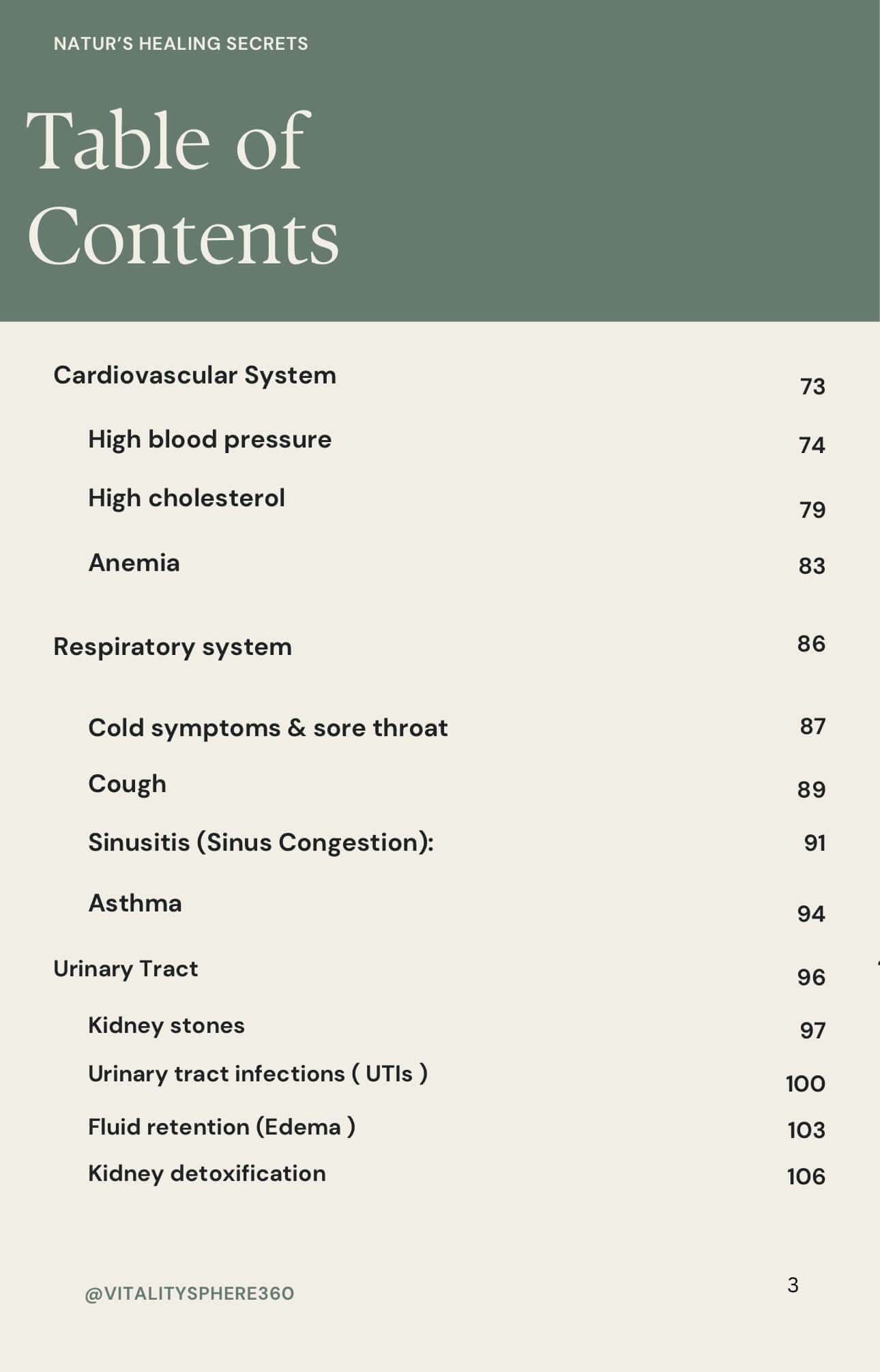 Nature’s Healing Secrets eBook – Table of Contents page 2 natural cure topics