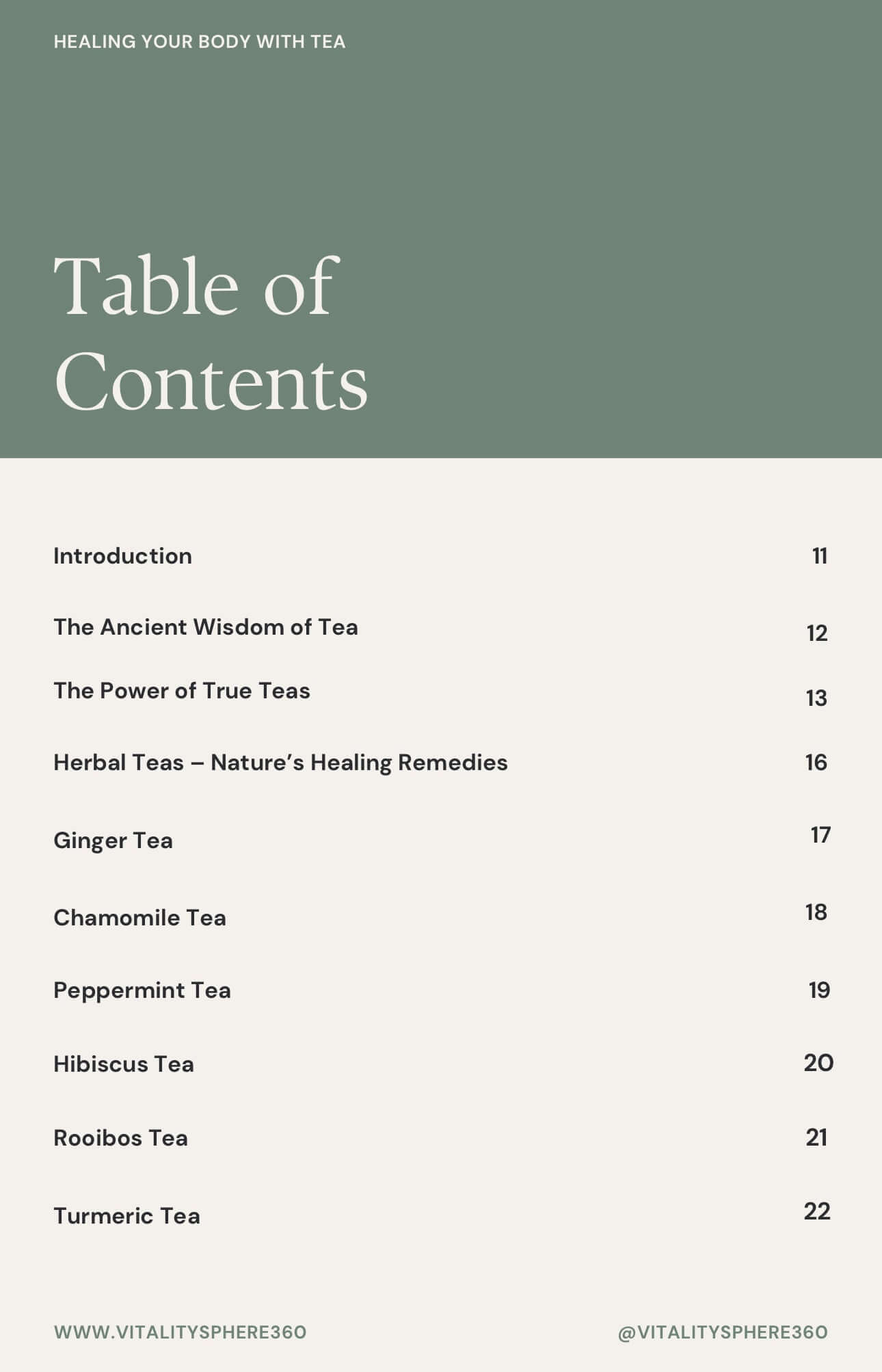 Healing Your Body with Tea – table of contents page with list of chapters