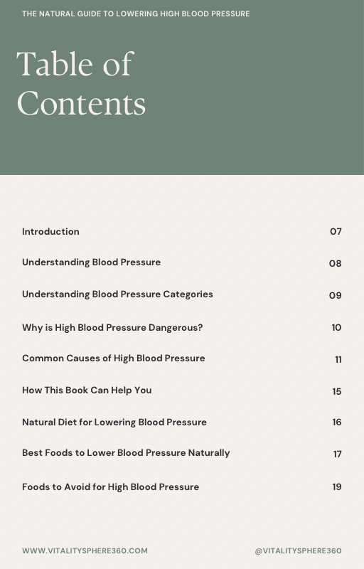 Contents of blood pressure guide – foods, herbs, and lifestyle tips for hypertension