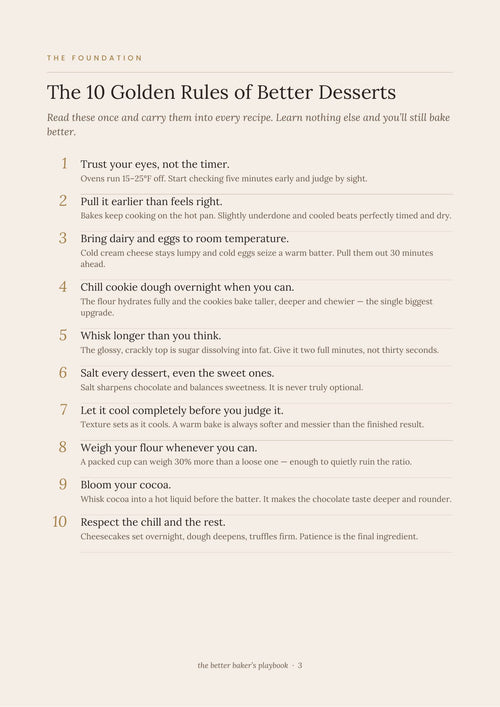 The 10 Golden Rules page from The Better Baker’s Playbook