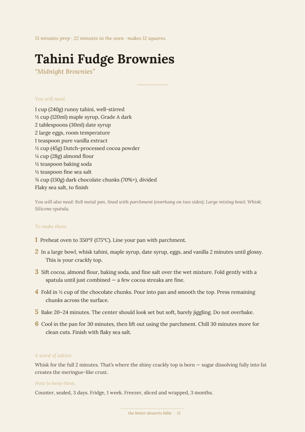 How To Keep Them page from The Better Desserts Bible