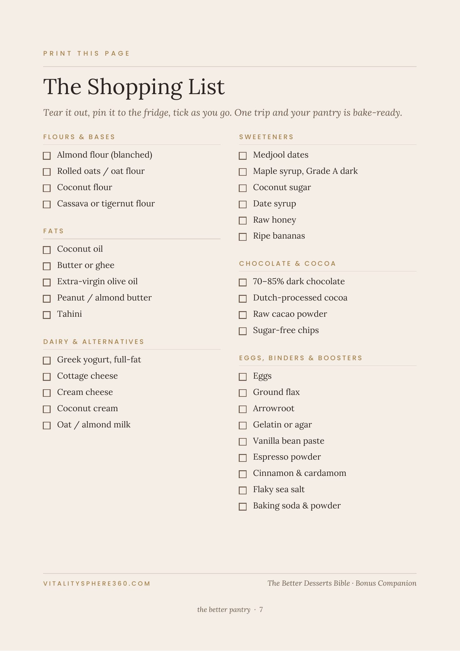 A printable shopping list — pin it to the fridge